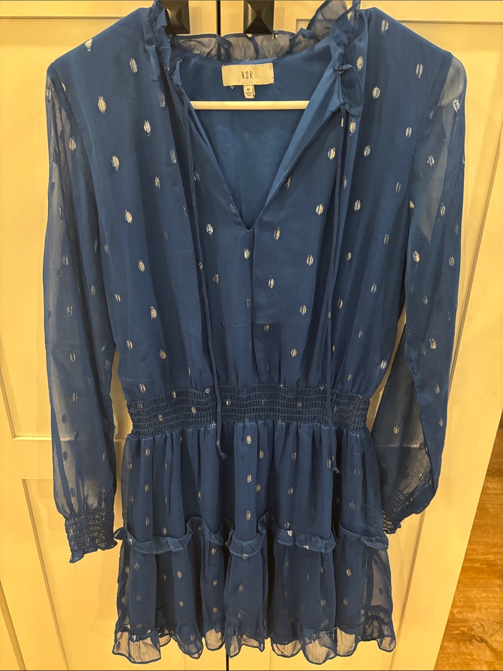 Women’s Blue Long-Sleeve Ruffle Dress